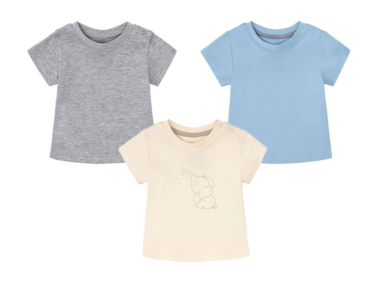 3 baby T-shirts (62/68, Blauw/grijs/wit)