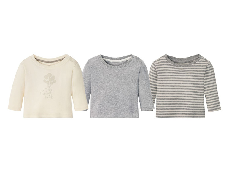 3 babyshirts met lange mouwen (50/56, Grijs/beige/gestreept)