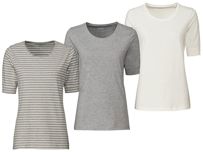 3 dames T-shirts M (40/42), Grijs/wit/gestreept