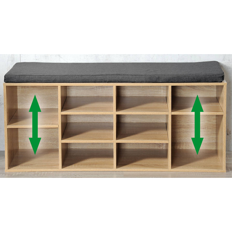 4Goodz Schoenenbank met kussen 103x29,5x48 cm - 10 vaks - Eiken