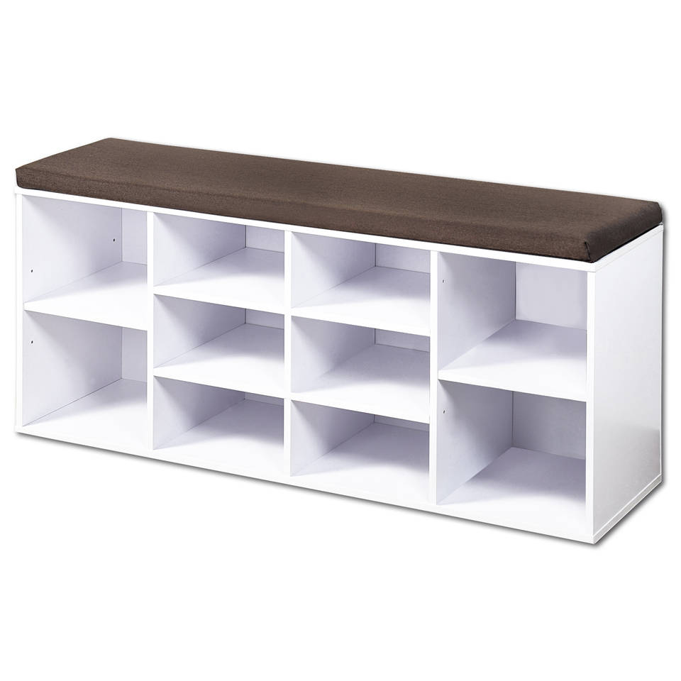 4Goodz Schoenenbank met kussen 103x29,5x48 cm - 10 vaks - Wit