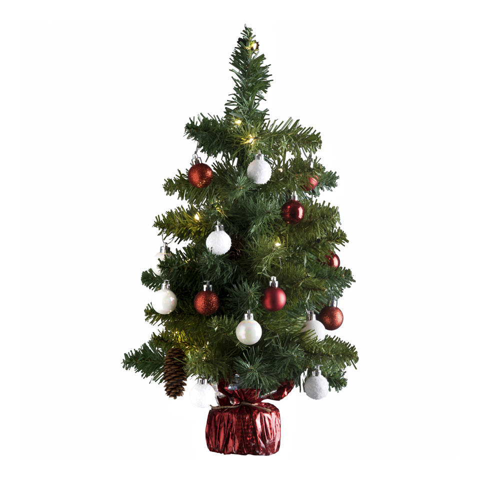 4Goodz kunstkerstboom met licht en versiering 50cm hoog - Rood/Wit