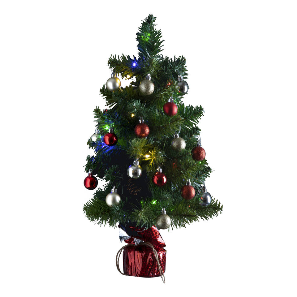 4Goodz kunstkerstboom met licht en versiering 50cm hoog - Rood/Zilver