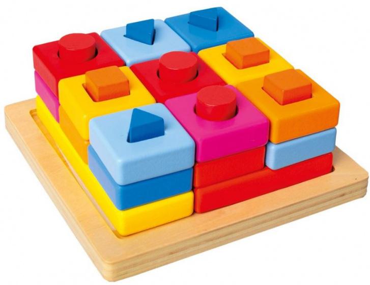 Bino vormenpuzzel Blok junior 15 x 15 x 6 cm hout 2-delig