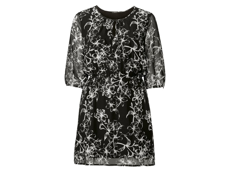 Dames jurk plus size 48, Zwart all-over-print