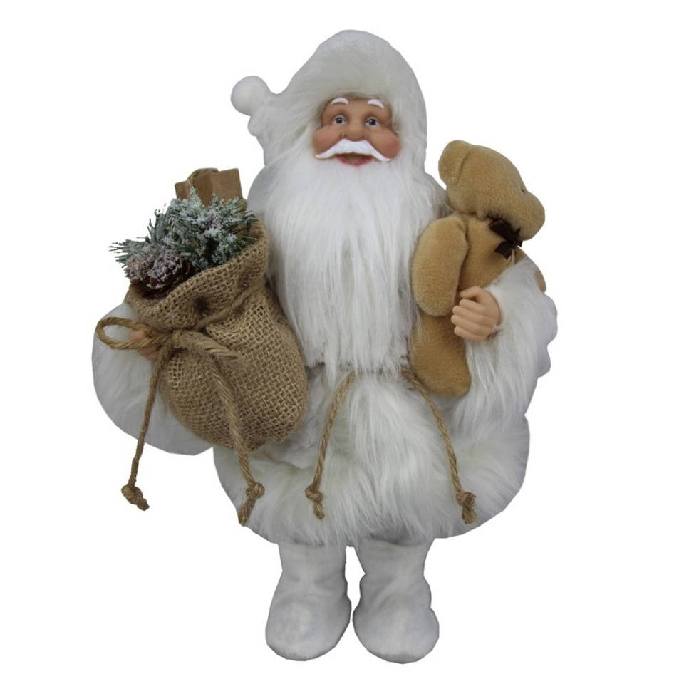 Decoratie Kerstman 15*11*30 Cm Wit Textiel Kerstman Clayre & Eef 64641