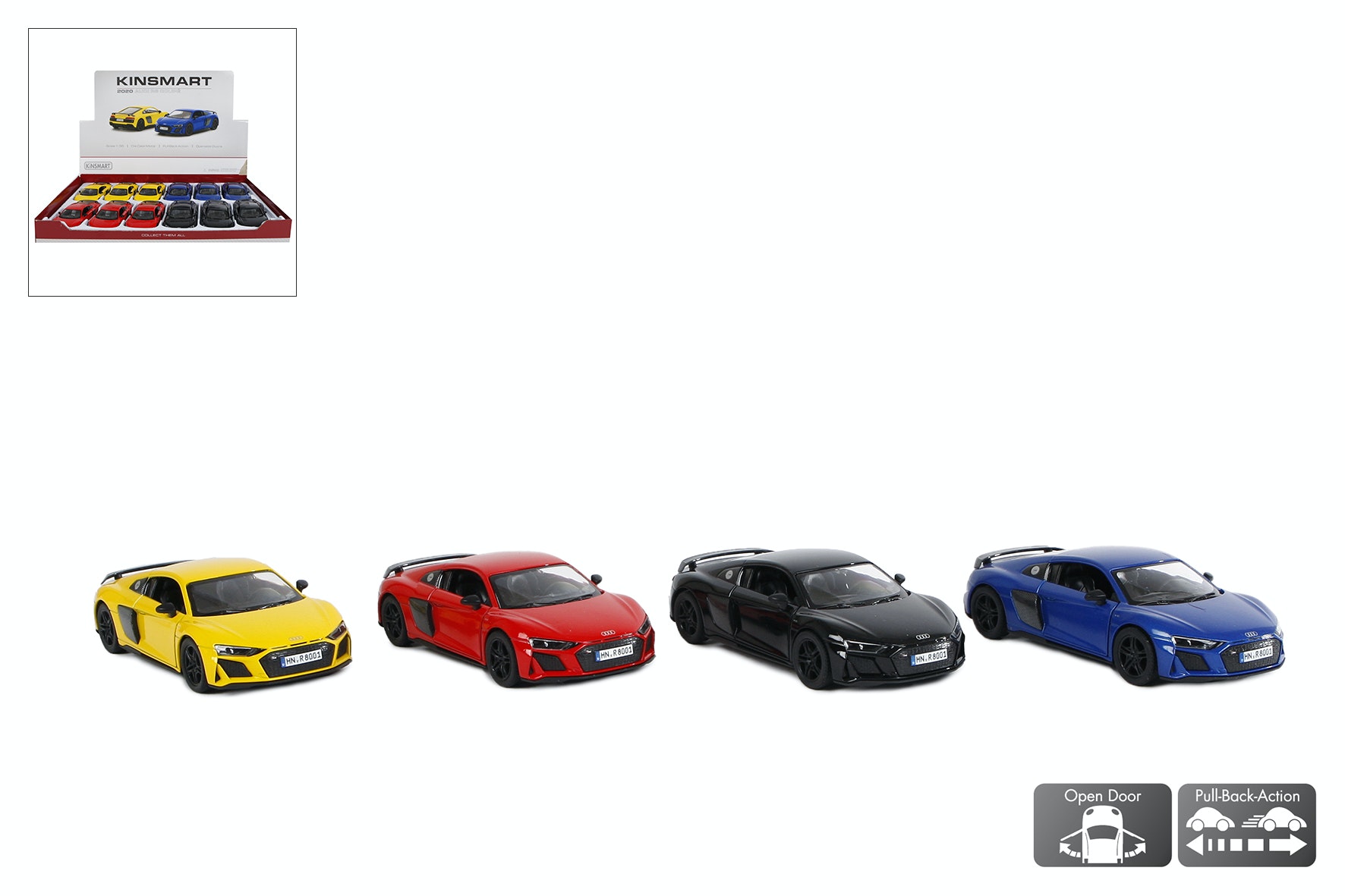 Die cast pull back Audi R8 coupe 4 ass