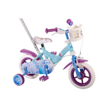 Disney Frozen meisjesfiets met duwstang - 10 inch - blauw/paars