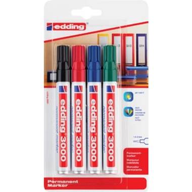 Edding permanent marker 3000, blister van 4 stuks in geassorteerde kleuren