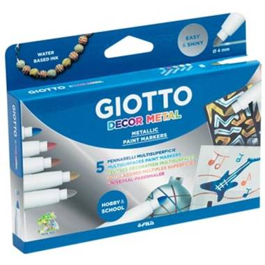 Giotto Decor Metal viltstiften, kartonnen etui met 5 stuks in geassorteerde kleuren