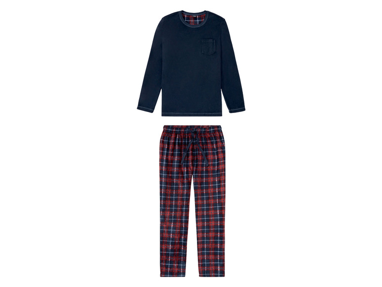 Heren fleece pyjama (S (44/46), Navy/rood/geruit)