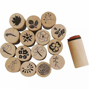 Houten stempelset bloemen 15 stuks