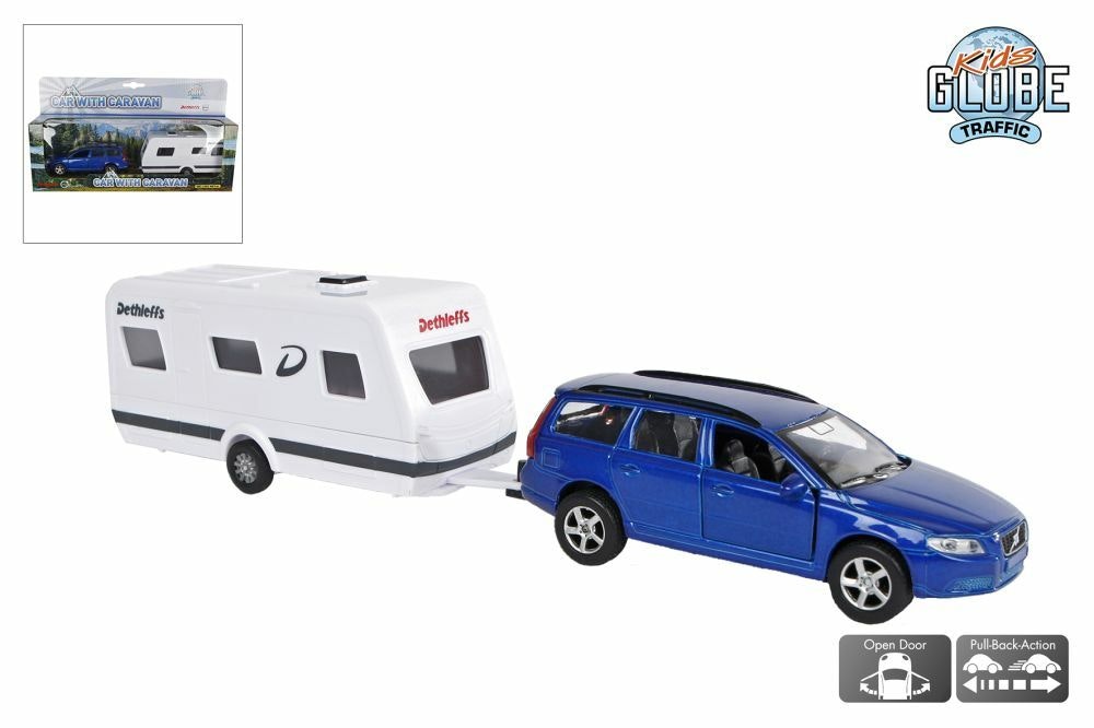 Kids Globe V70 met Dethleffs caravan die cast pb 30cm