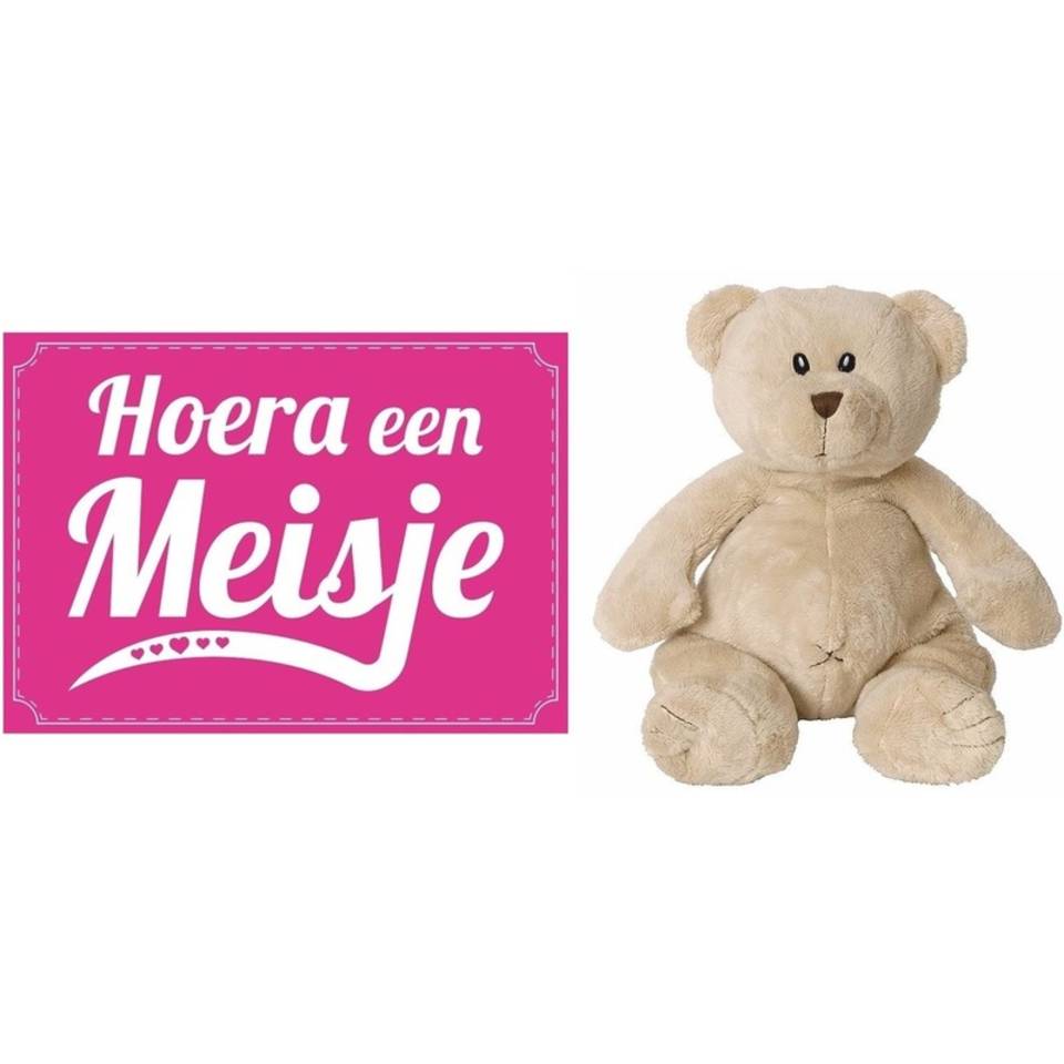 Kraamcadeau meisje Happy Horse knuffelbeer Buster 17 cm met geboortekaart - baby geboorte kado