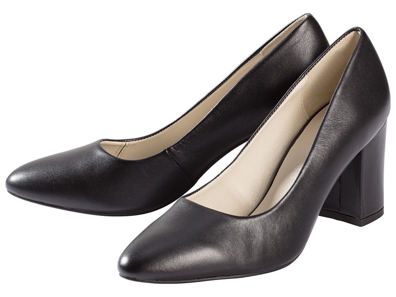 Leren pumps 36, Zwart met blokhak