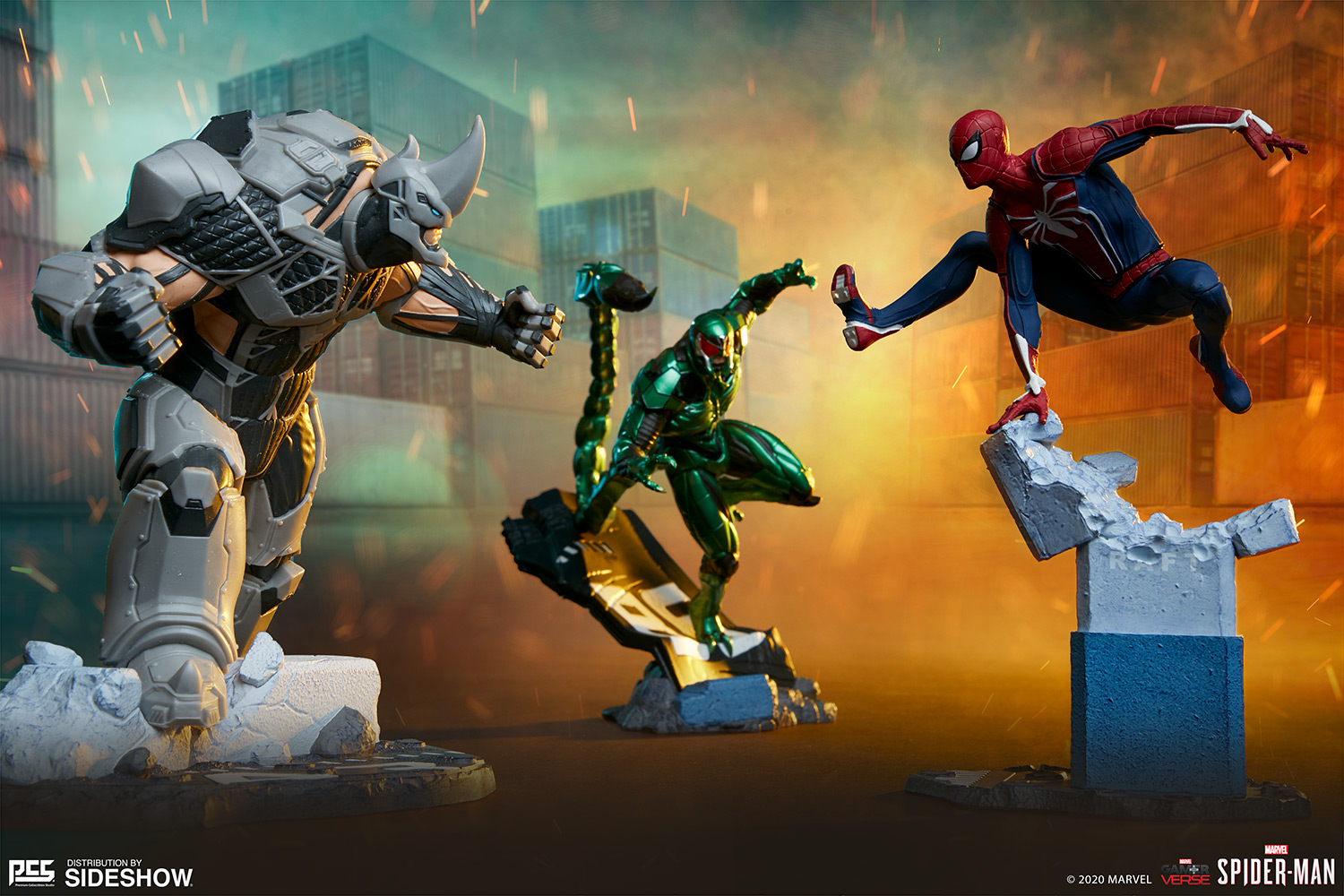 Marvel Spider-Man game 1:12 Scale Statue Set - Spider-Man with Rhino and Scorpion