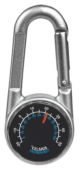 Moses karabijnhaak met thermometer kompas 7 cm zilver