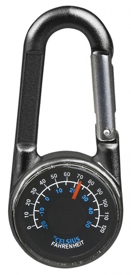 Moses karabijnhaak met thermometer kompas 7 cm zwart