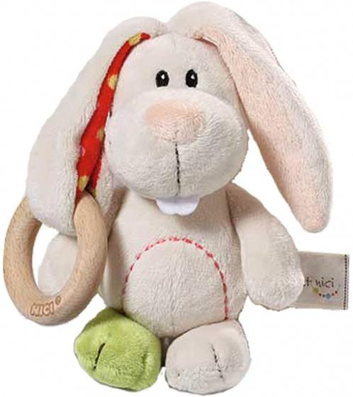 Nici bijtring Rabbit Tilli 18 x 12 x 5.5 cm hout/pluche wit