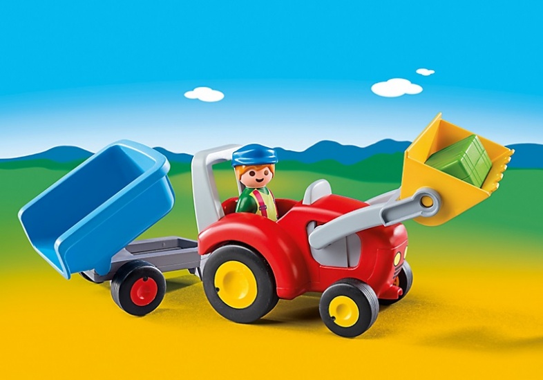 PLAYMOBIL 1, 2, 3: Boer met tractor en aanhangwagen (6964)