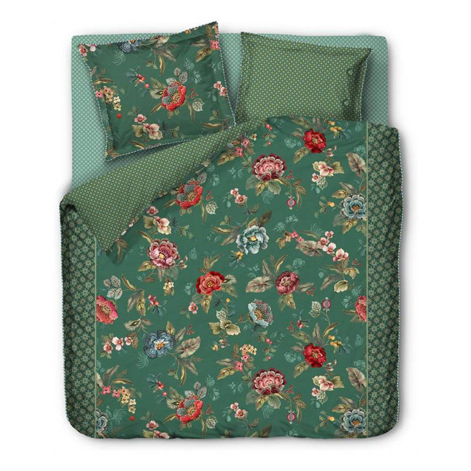 Pip Studio Poppy Stitch dekbedovertrek - 2-persoons (200x200/220 cm + 2 slopen) - Percal katoen - Green