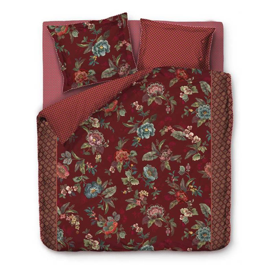 Pip Studio Poppy Stitch dekbedovertrek - 2-persoons (200x200/220 cm + 2 slopen) - Percal katoen - Red