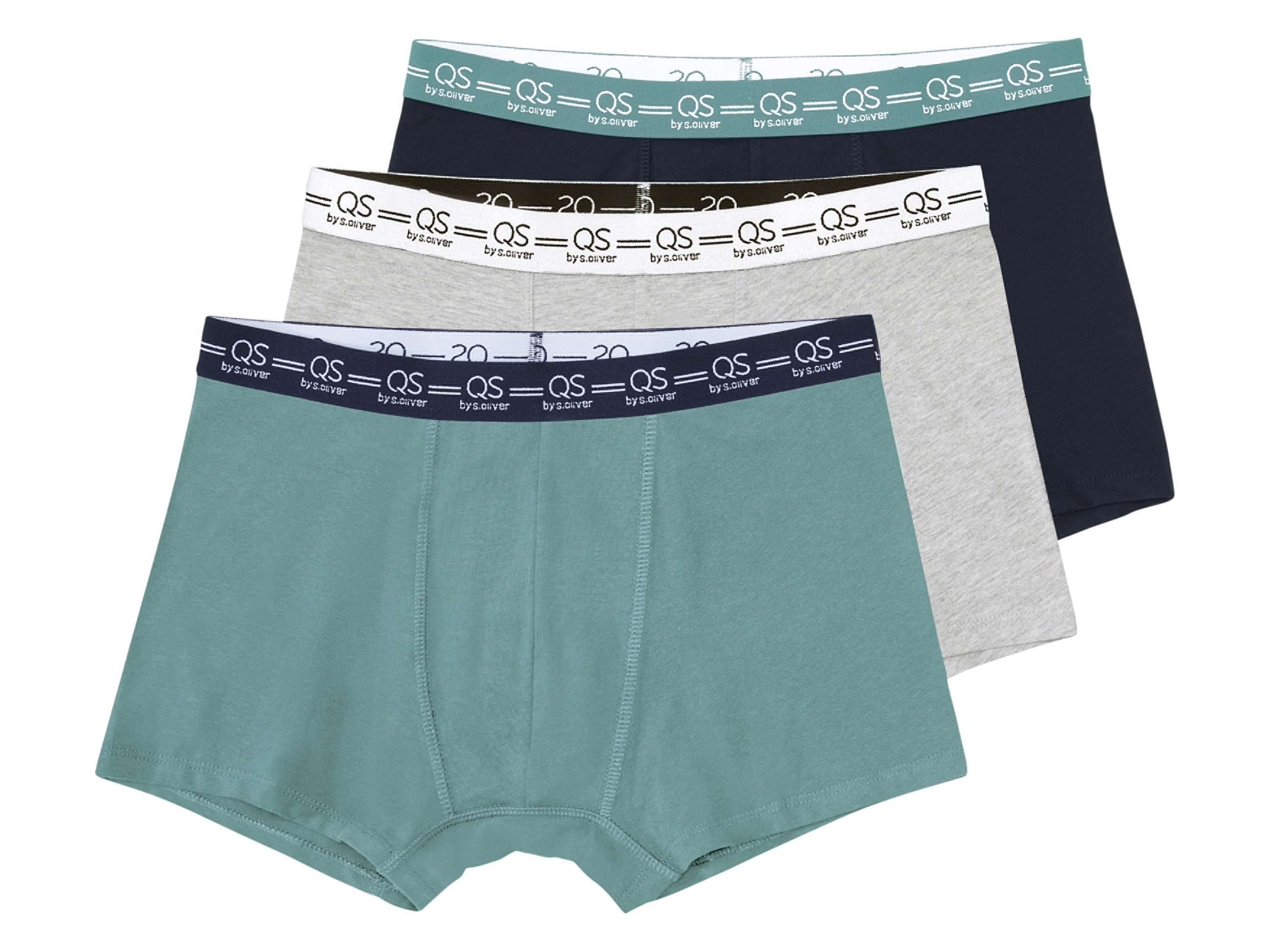 QS by s.Oliver 3 heren boxershorts (M, Mint/grijs/blauw)