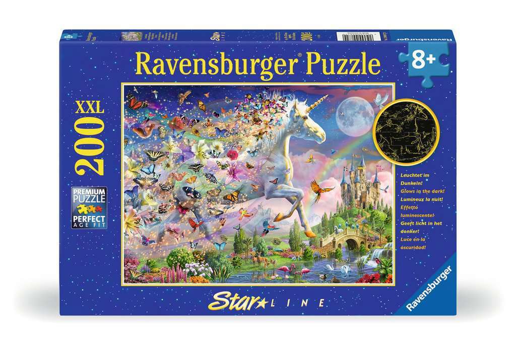 Ravensburger puzzel 200 stukjes schitterende eenhoorn met vlinders