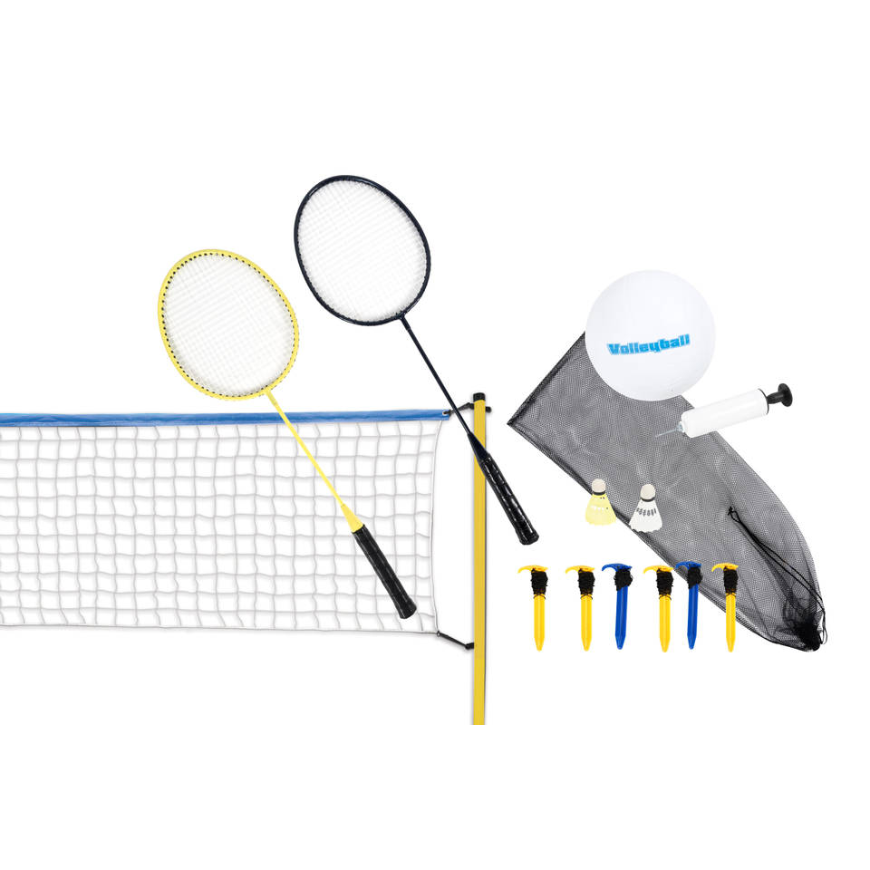 Scatch volleybal- en badmintonset - met net, rackets, shuttles en bal - draagtas - 310 x 168 cm