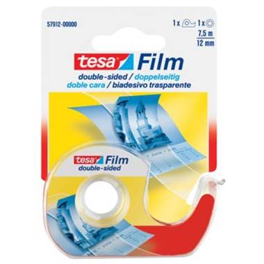 Tesafilm dubbelzijdige plakband, ft 12 mm x 7,5 m, op blister met dispenser