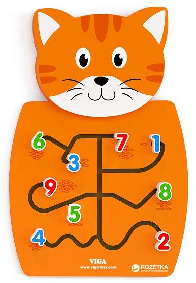 Viga Toys wandspeelbord kat 36 x 55 cm oranje