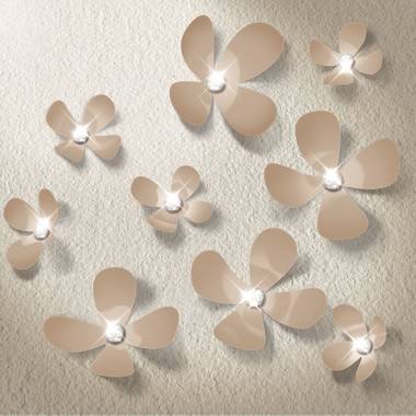 Walplus 3d decoratie sticker - 3d bloemen met 9 swarovski kristallen - bruin