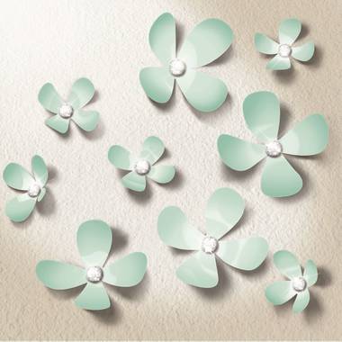 Walplus 3d decoratie sticker - 3d bloemen met 9 swarovski kristallen - mint