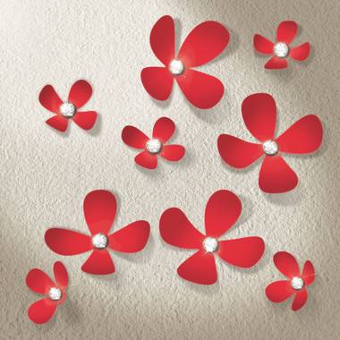 Walplus 3d decoratie sticker - 3d bloemen met 9 swarovski kristallen - rood