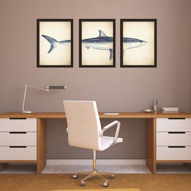 Walplus home decoratie sticker - 2in1 grote witte haai posters - set van 3