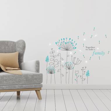 Walplus home decoratie sticker - blauwe paardenbloem met 9 swarovski kristallen