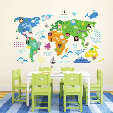 Walplus kids decoratie sticker - kinder wereldkaart