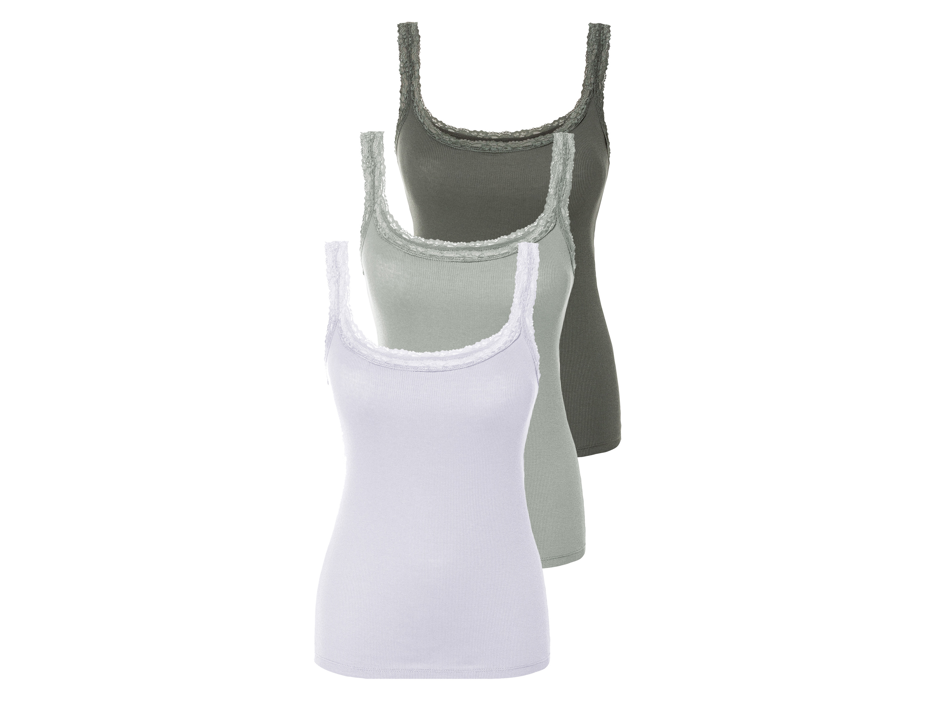 esmara 3 dames tops (S (36/38), Wit/groen/mint)