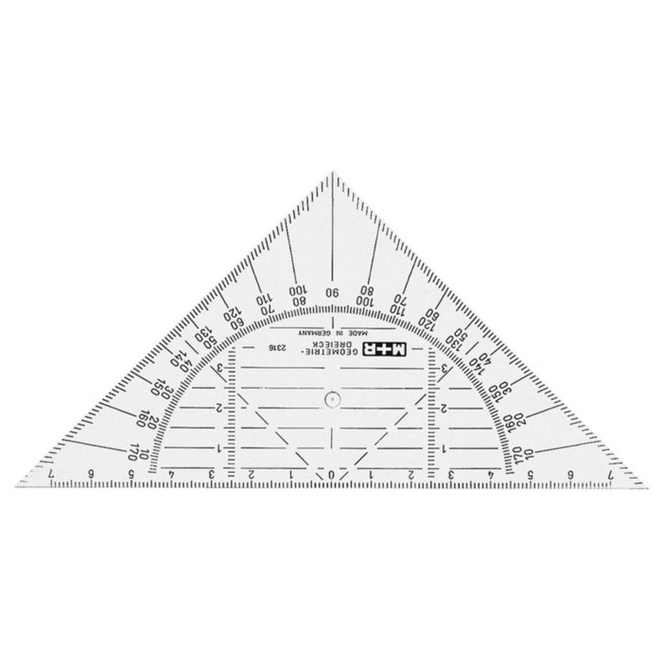 geodriehoek Möbius & Ruppert 14cm kunststof transparant