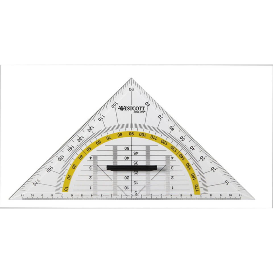 geodriehoek Westcott 22cm met greep op kaart