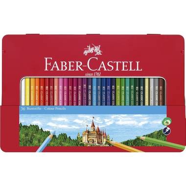 kleurpotlood Faber-Castell Castle zeskantig metalen etui met 36 stuks