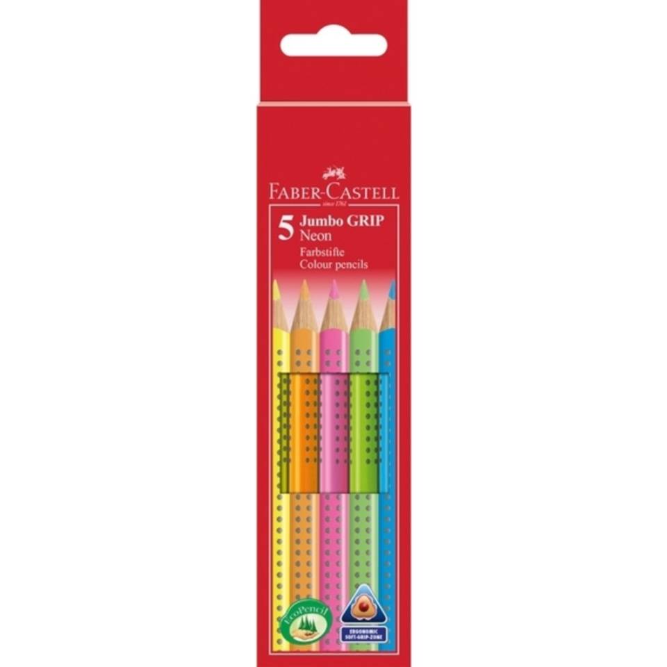 kleurpotlood Faber Castell Jumbo GRIP etui 5 kleuren