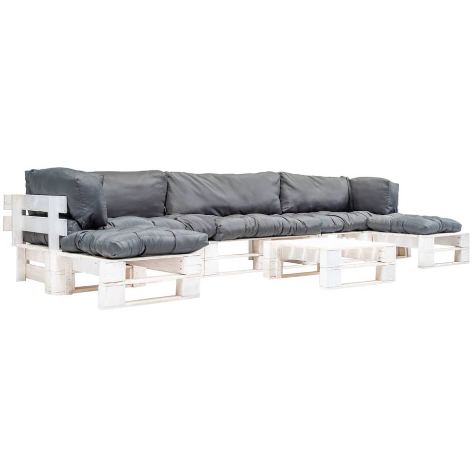 vidaXL 6-delige Loungeset pallet met grijze kussens hout