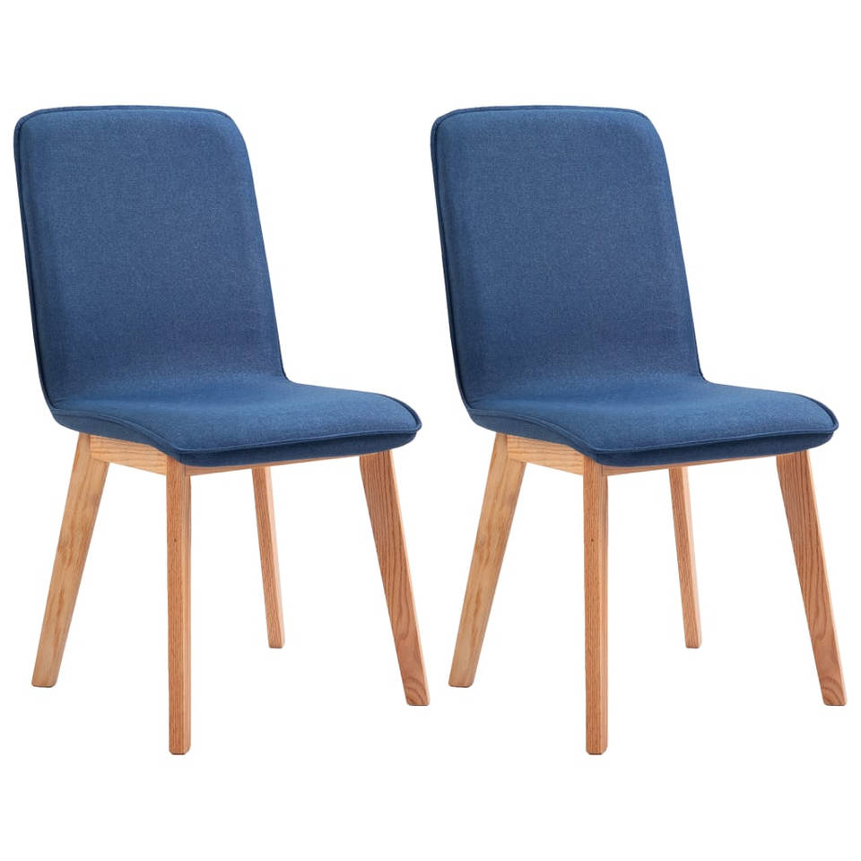 vidaXL Eetkamerstoelen 2 st stof en massief eikenhout blauw