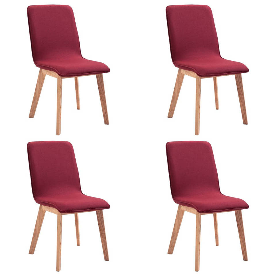 vidaXL Eetkamerstoelen 4 st stof en massief eikenhout rood