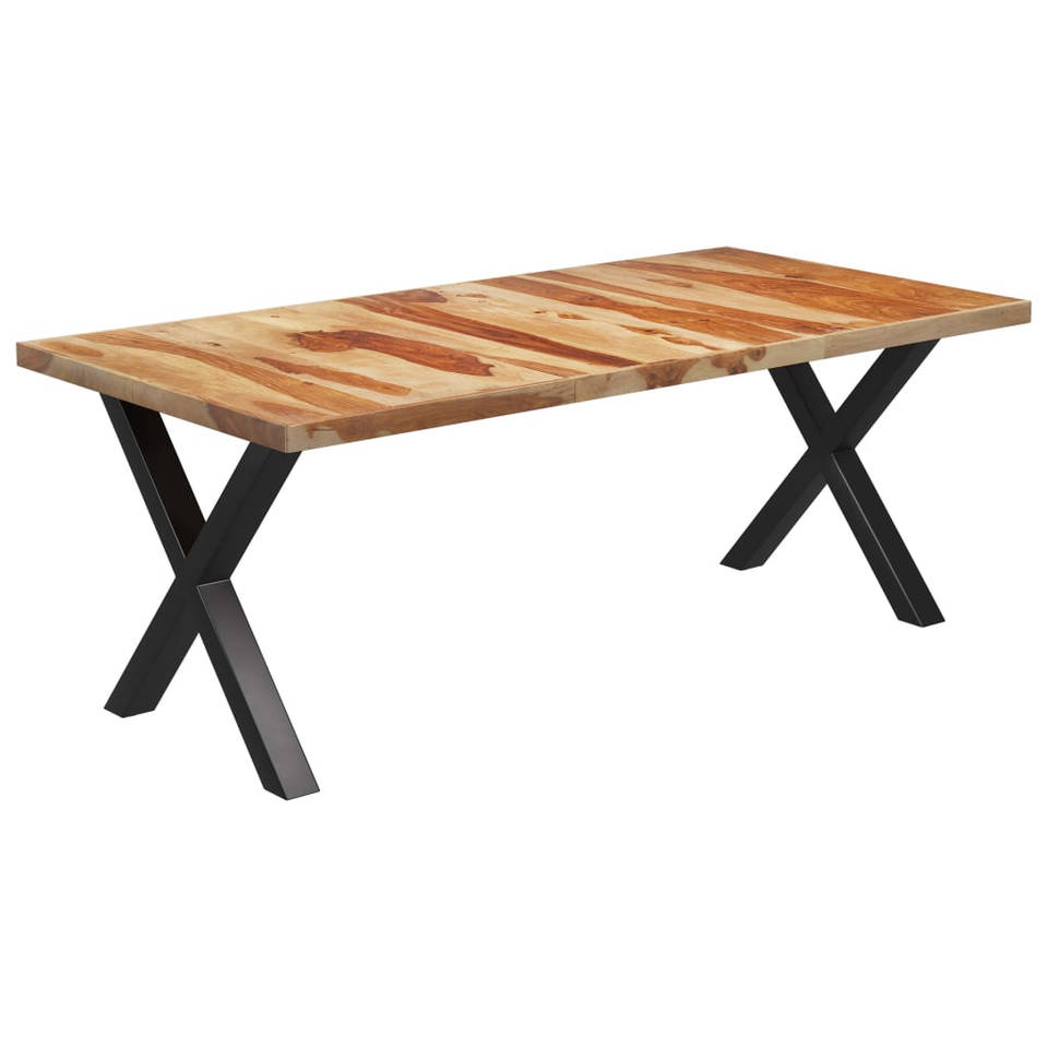 vidaXL Eettafel met X-vormige poten 200x100x77 cm massief sheeshamhout