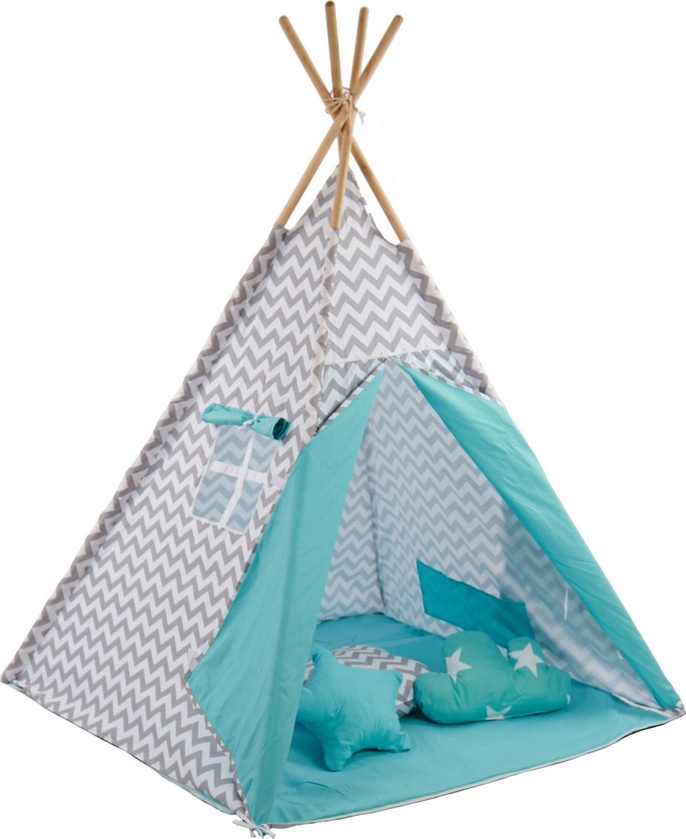 P&M  Tipi Speeltent - Met kussens - Turquoise