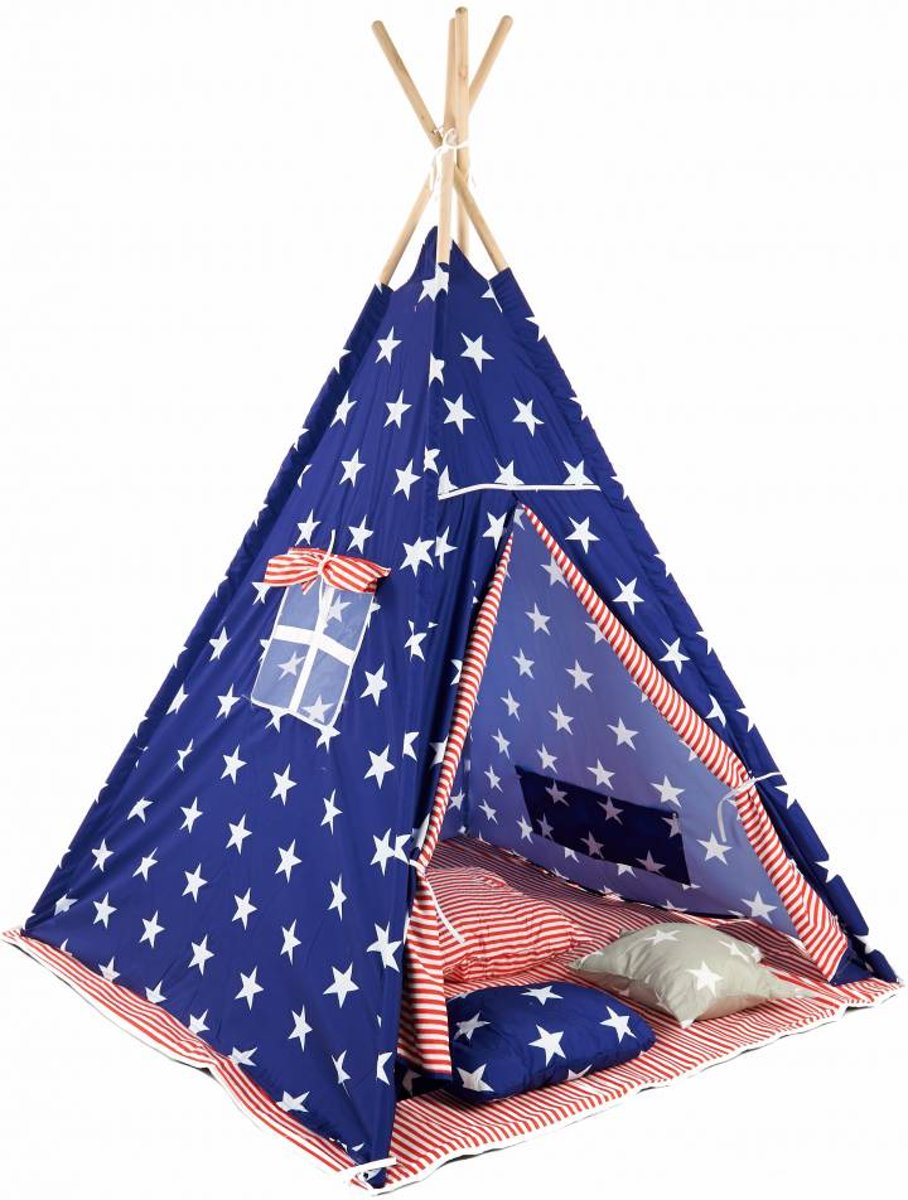 Tipi Speeltent Blauw Star met kussens (1118)