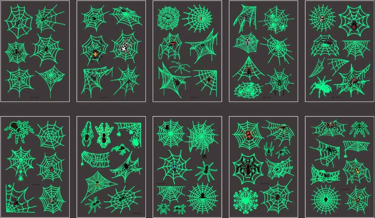 Halloween Spinnenweb Neptattoo set 10 vellen 60 stuks- Glow in the Dark-Plak Tattoos-tattoo stickers