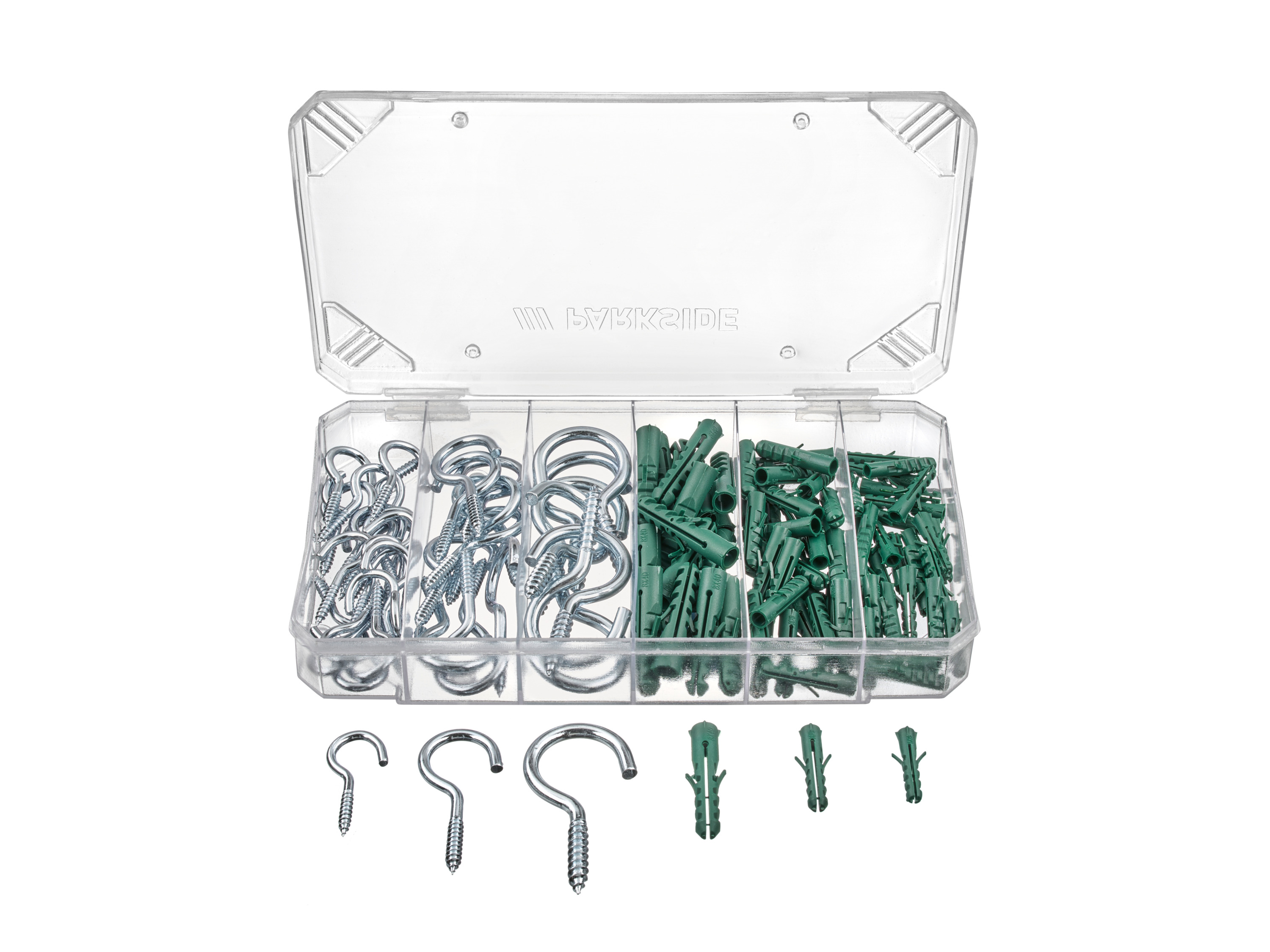 PARKSIDE L-haak en deuvelset, schroefhaak en deuvelset of haakset (Schroefhaken en pluggenset)